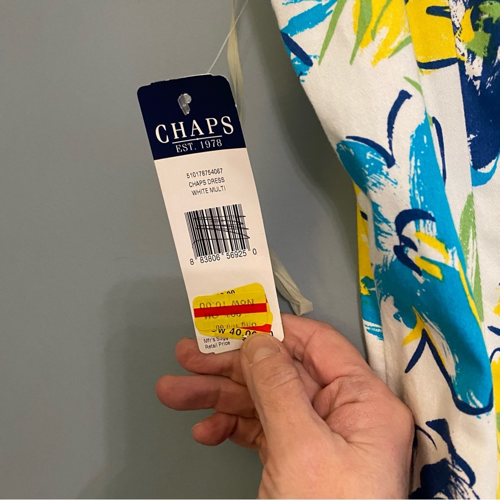 NWT Chaps Sleeveless Square Neck Fit and Flare White Blue Floral Dress Sz 14 - Picture 8 of 9